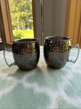 Arcoroc Hammered Stainless Steel Moscow Mule Mugs - Set of 2